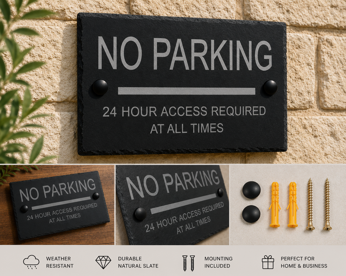 Slate No Parking Sign